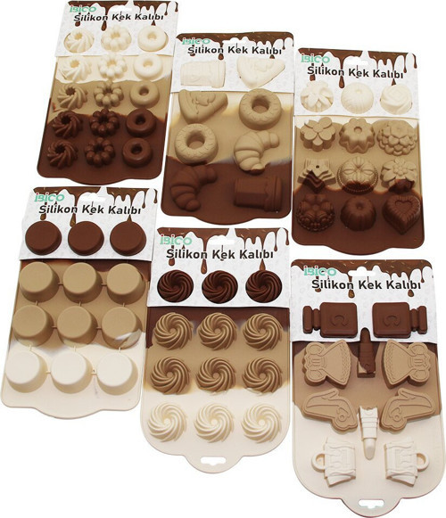 İ22-003 Muffin Kek Kalıp 8-10-12-15-Lİ Mini Çiçek Donut Giysi Klasik Bubble Silikon Düz - 10'li Paket