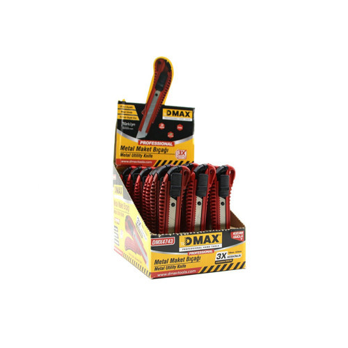 DMAX-4743 Falçata Maket Bıçak 18mm Bıçaklı 0.5mm Bıçak Ucu Büyük Metal - 24'li Paket