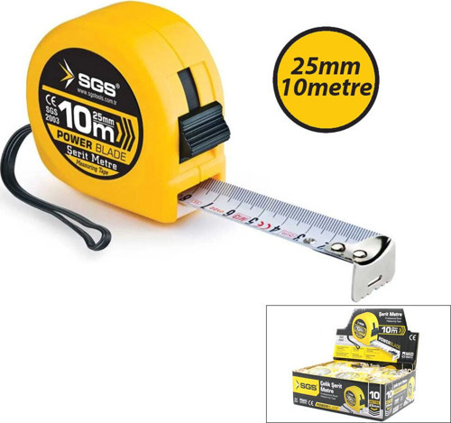 SGS-2003 Şerit Metre 10mt X 25mt Stoplu - 12'li Paket