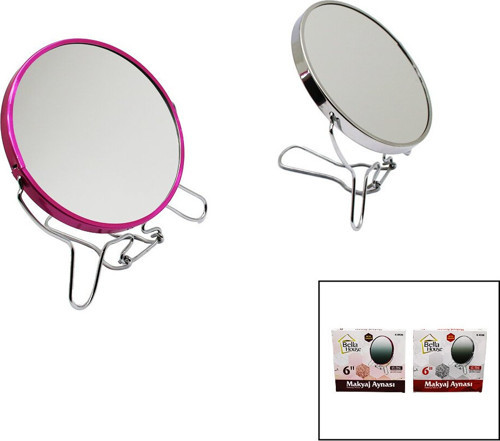 K-0926 K-4528 Metal Çerçeve ve Ayaklı Makyaj Aynası 6" Yuvarlak Büyüteçli Çift Yönlü - 12'li Paket