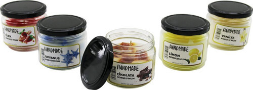 Handmade Kokulu Mum Limon Çilek Okyanus Vanilya Çikolata Büyük Cam Kavanoz - 30'li Paket