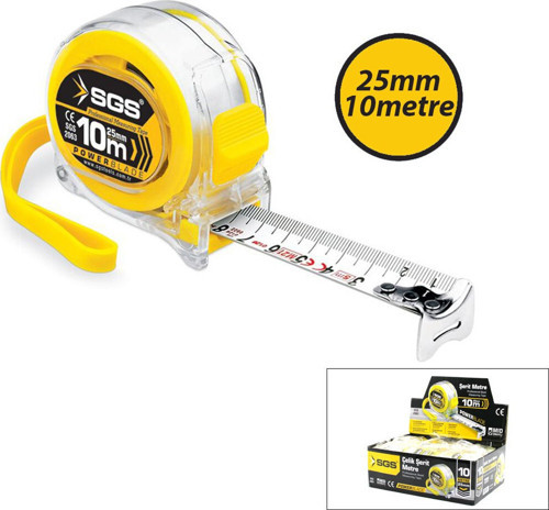 SGS-2063 Şerit Metre 10mt X 25mt Şeffaf Stoplu - 12'li Paket