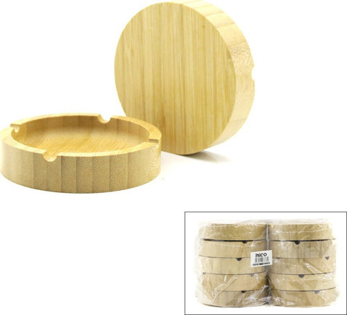 İ22-398 Küllük 9cm Ahşap Bambu Yuvarlak - 10'li Paket