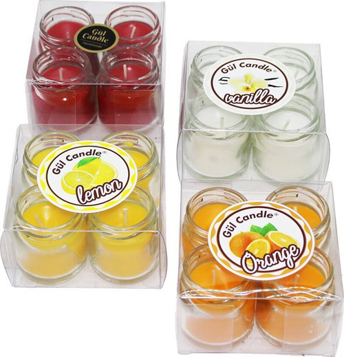 Gül Candle GL-218 4 Adet Kokulu Mum Mini Cam Kavonoz - 40'li Paket