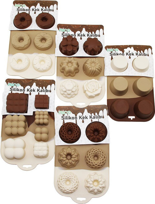 İ22-002 Muffin Kek Kalıp 6'li Mini Silikon Askılıklı Kartela Klasik Çizgili Şekil - 10'li Paket