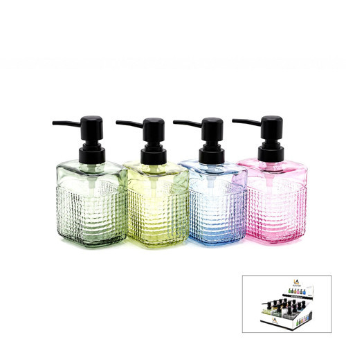 ALV-06 Sıvı Sabunluk 420ml Çizgili Cam D.Dörten Şişe Şeffaf Renkli Cam - 12'li Paket