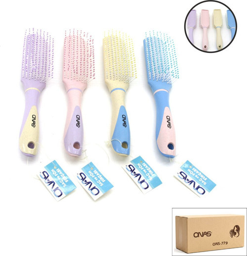 Onas ONS-779 Mix 4 Renk Gövde Tarak Saç Fırçası Çift Renk Pls.Sap Renkli Top Uç Fırça - 12'li Paket