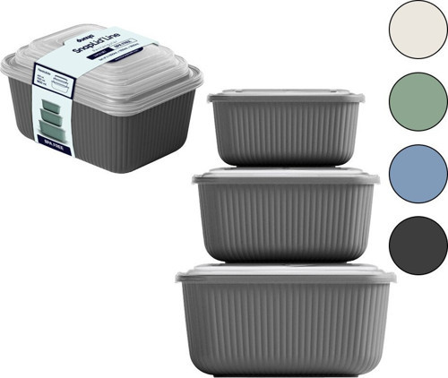 Dünya DP-30947-999 Sızdırmaz Saklama Kabı ve Kutusu Set 3 Adet 600-1100-1800ml Renkli Dikdörtgen - 12'li Paket