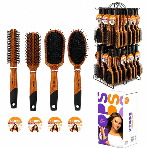FRÇ-47 449922 Tarak Bambu Gövde Saç Fırçası Metal Standlı Bambu Sap Silikon Kaplı Uç Fön - 64'li Paket