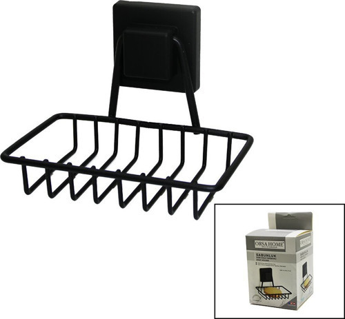ORSA-905 Katı Sabunluk 11x12.5x11cm Siyah Metal Kare Güçlü Yapışkanlı - 6'li Paket