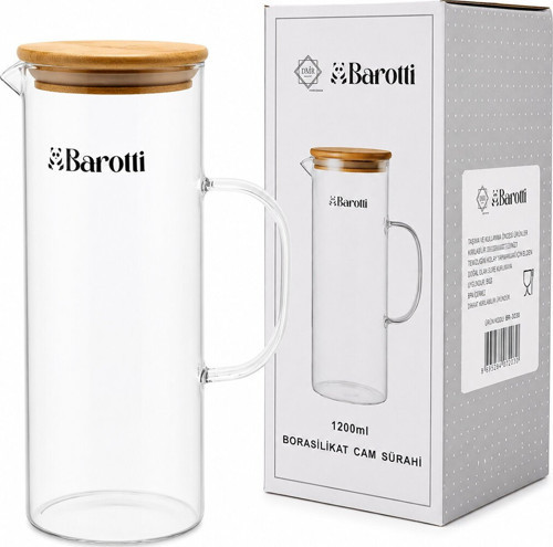 DMR-9039 Cam Sürahi ve Borosilikat 1200ml Bambu Kapaklı - 12'li Paket