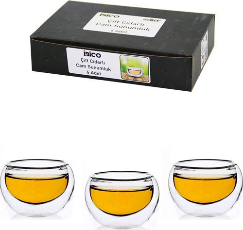 İ22-146 Sosluk ve Lokumluk 50 ml 6 Adet Düz Cam Çift Cidarlı - 30'li Paket