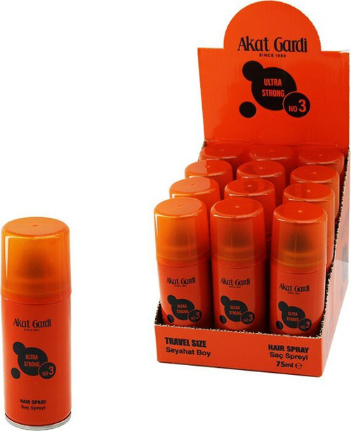 Akat Gardi Saç Spreyi Saç Spreyi 75ml NO:3 Turuncu Seyahat Boy Ultra Strong - 12'li Paket