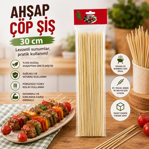 Enfa RA-329 Ahşap Çöp Şiş 30cm 46 Adet - 10'li Paket