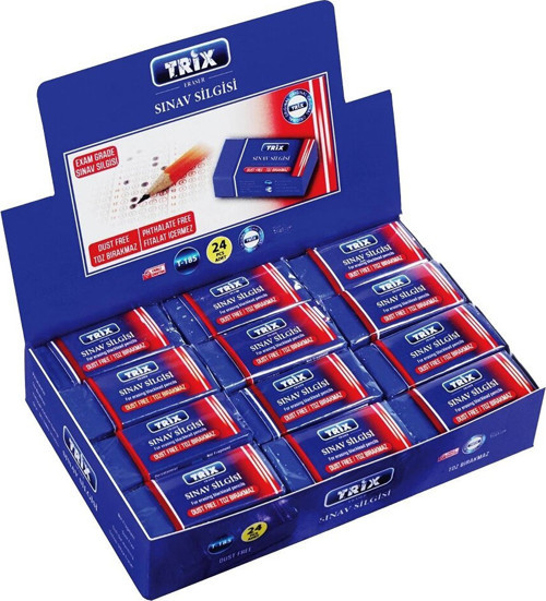 Trix T-185 Mavi Sınav Silgisi Toz Bırakmaz - 24'li Paket