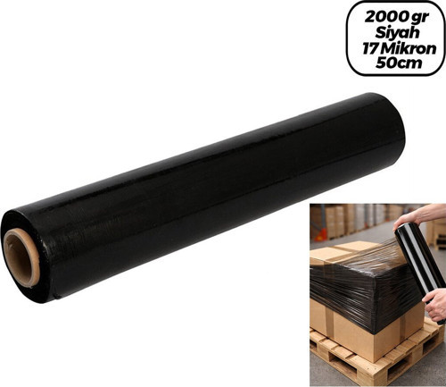 Power Streç Film 17 Mikron 50cm Brüt: 2000gr Net Streç: 1500gr Koli Siyah Palet - 6'li Paket