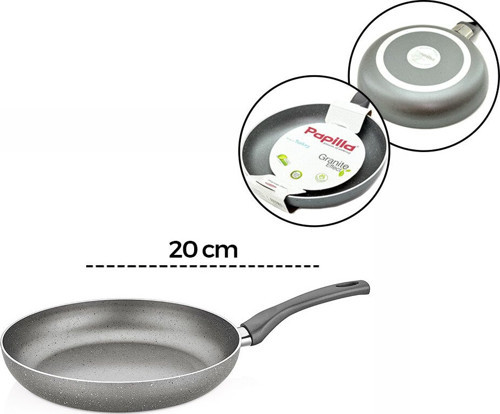 Papilla Fred 20 cm BRKT-706134 Maxi Tek Saplı Frying Pan Granit Tava Gri Kırçıllı - 6'li Paket
