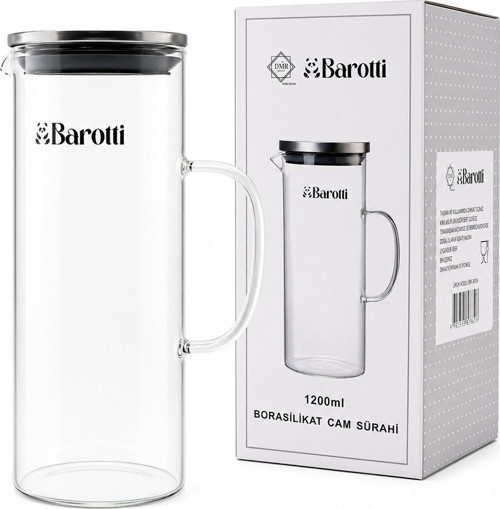 DMR-9039 Cam Sürahi ve Borosilikat 1200ml Metal Kapaklı - 12'li Paket