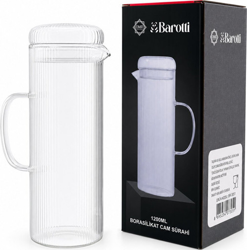DMR-9793 Cam Sürahi ve Borosilikat 1200ml Cam Kapaklı Çizgili Desen - 12'li Paket