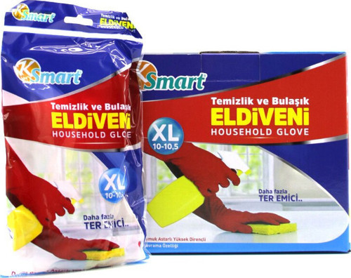 K-1308 Temizlik ve Bulaşık Eldiveni NO-10-10.5 Plastik Yüksek Dirençli Doğal Pamuk Astarlı XL - 30'li Paket