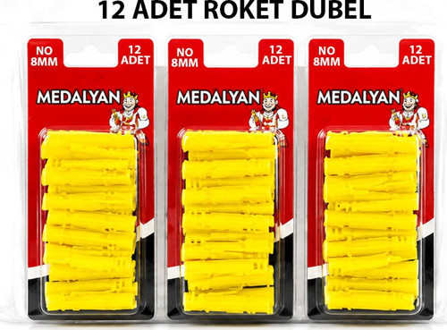 DL-86 Dübel Sarı ve Plastik 8mm 12 Adet Roket - 12'li Paket