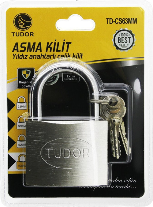 Tudor TD-CS63mm Çelik Asma Kilit Yıldız Vakumlu Kısa Kancalı Çivi Anahtarlı Gri - 12'li Paket