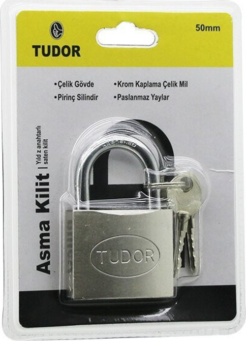 Tudor TD-CS50mm Çelik Asma Kilit Yıldız Vakumlu Kısa Kancalı Çivi Anahtarlı Gri - 12'li Paket