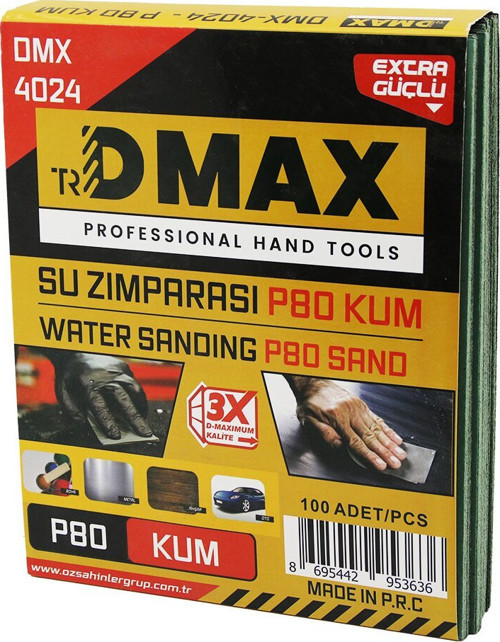 Dmax DMX-4024 230x280mm P80 Kum Kağıt Su Zımparası Kullanım Boya - Metal - Ahşap - Oto - 100'li Paket