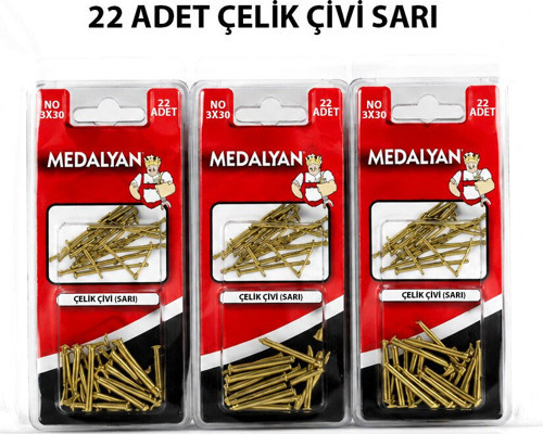 Medalyan DL-71 Çelik Çivi 3x30 22 Adet Sarı - 12'li Paket