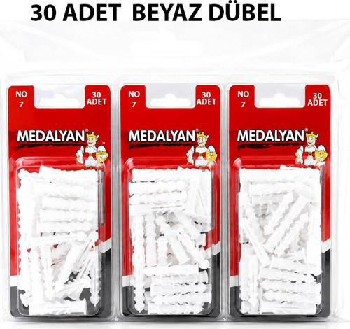 DL-37 Dübel Beyaz ve Plastik NO-7 30 Adet - 12'li Paket