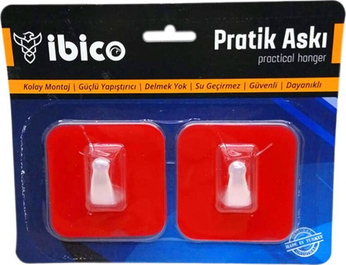 İbico K17-405 Pratik Askı Plastik 2 Adet Güçlü Yapıştırıcı Yapışkanlı Kolay Montaj - 20'li Paket