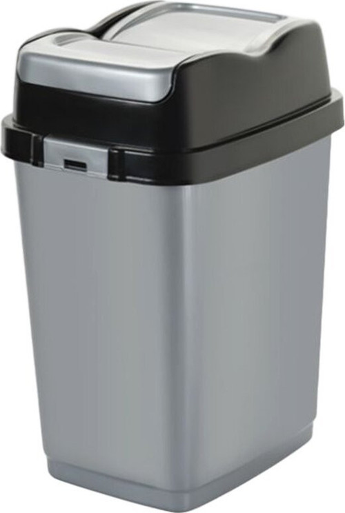 DÜNYA-09713-400 ve 410 Easy Çöp Kovası Plastik 18lt 234x296x425mm Siyah Çift Kapaklı Gri - 12'li Paket