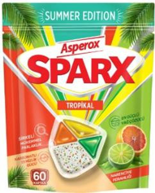 Sparx Summer Edition Tropikal Bulaşık Makinesi Kapsülü 60’lı – Karbonatlı Güçlü Yağ Çözücü, Narenciye Ferahlığı