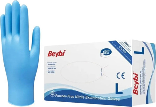 BEYBİ Pudrasız Nitril Mavi (L) Large Beden Muayene Eldiven 100lü Paket