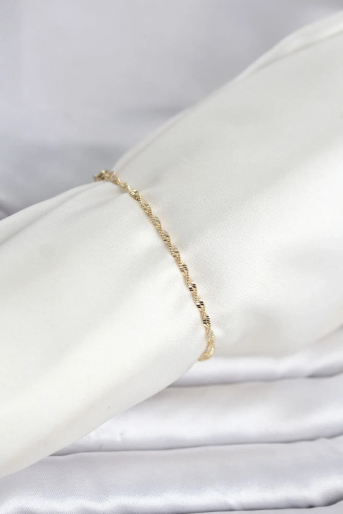 CM 14K Gold Renk Yassı Ezme Burgu Model Kadın Bileklik