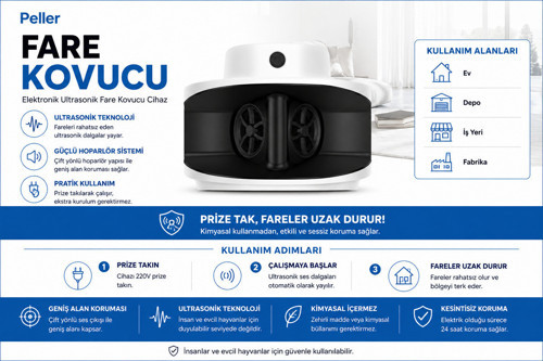 Fare Kovucu Peller Pro Smart One Repeller Ultrasonik-Elektronik Fare Haşere Akrep Yarasa Kovucu
