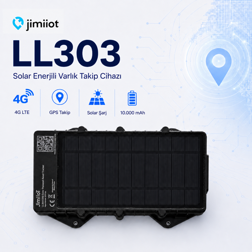 Jimi IoT LL303 Solar Enerjili 4G GPS Varlık Takip Cihazı – 10.000 mAh, IP67, Karavan, Tekne, Treyler ve İş Makinesi Takip