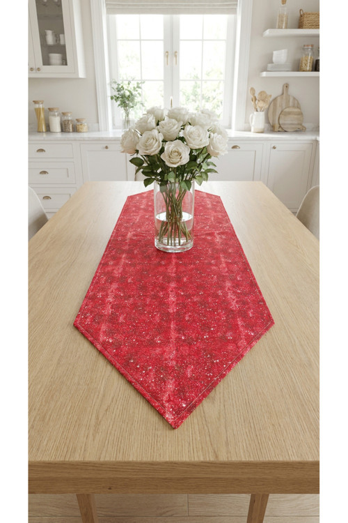 %100 Pamuk Kırmızı Üçgen Özel Desenli Runner 40X130