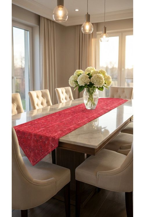 %100 Pamuk Kırmızı Üçgen Özel Desenli Runner 40X150