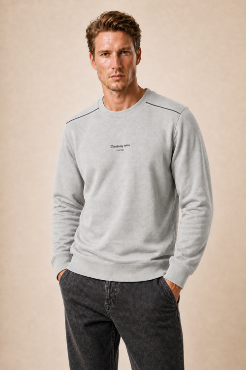 Qwen Bisiklet Yaka Regular Fit Kışlık Sweatshirt Gri