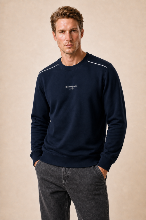 Qwen Bisiklet Yaka Regular Fit Kışlık Sweatshirt Lacivert