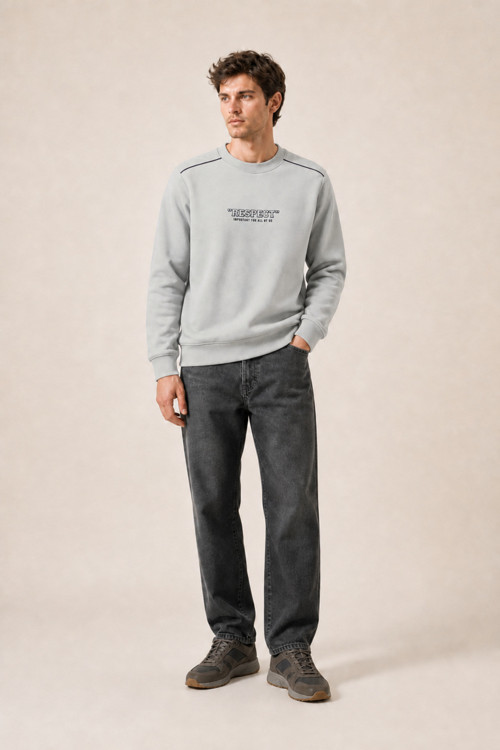 Respect Bisiklet Yaka Regular Fit Kışlık Sweatshirt Gri