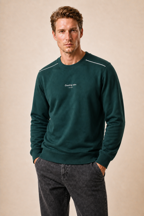 Qwen Bisiklet Yaka Regular Fit Kışlık Sweatshirt Nefti
