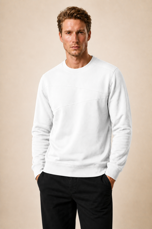 Lines Regular Fit Kışlık Sweatshirt Beyaz