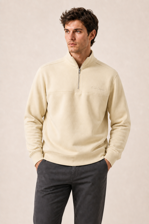 Krivs Bisiklet Yaka Regular Fit Kışlık Sweatshirt Bej
