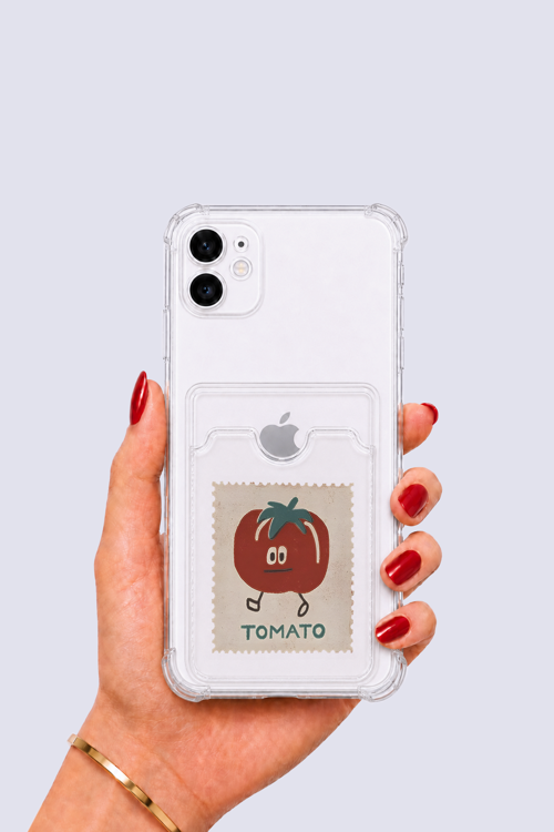 iPhone 12 Kartlıklı Tomato Desenli Kılıf - OVRLAU5283-1098