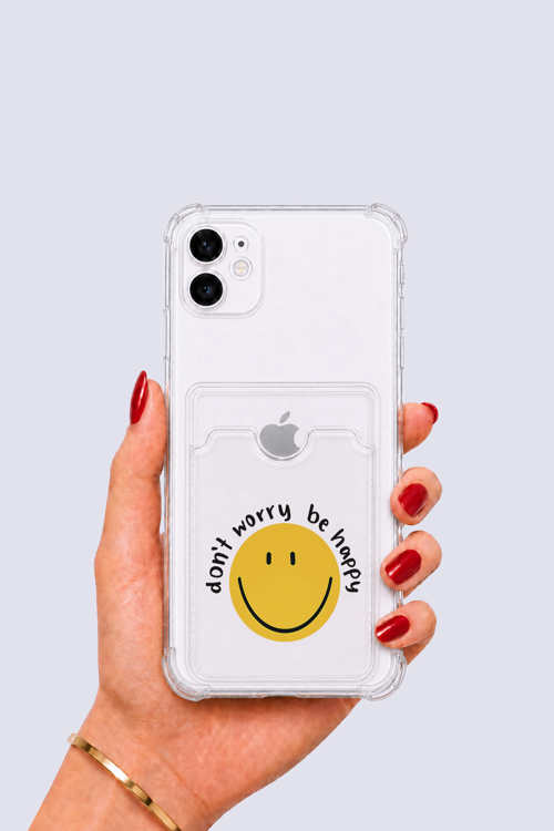 iPhone 11 Kartlıklı Gülücük Desenli Kılıf - OVRLAU9287-3897