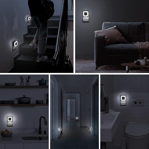 LED gece lambası, Duvara Takılan LED Gece Lambası, Alacakaranlık Sensörlü, 0.5w Gece Aydınlatması, Koridor, Merdiven, Mutfak, Banyo ve Yatak Odası İçin (6'lı Paket)