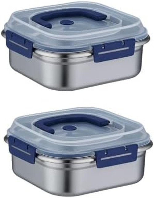 2 Adet Çelik 1250 ml Kilitli Yemek Meyve Et Buzdolabı Beslenme Saklama Kabı mt106