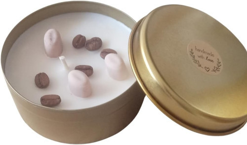 Faveury Kahve Kokulu Soya Mum – Çekirdek Detaylı Metal Kutuda – Çiftlerin Sıcak Anları İçin – El Yapımı, Doğal, 30 Saat Yanış